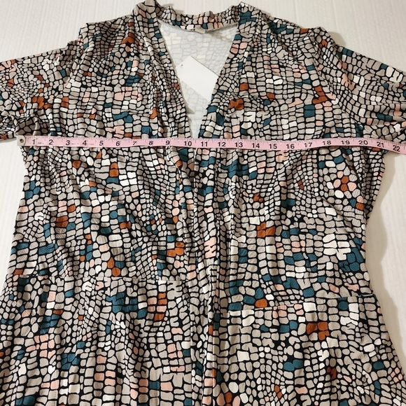 LOGO by Lori Goldstein Women's SZ L Leticia Mosaic Open Front Duster Cardigan - Picture 13 of 16